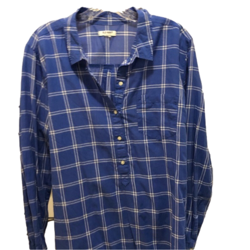 100% Cotton Blue And White Plaid Shirt
